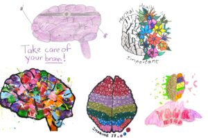 2022 Brain Awareness Week Sticker Competition - Image of 9 stickers with themes of ways to improve memory, brain memory, learning and memory, human brain and Neuroscience