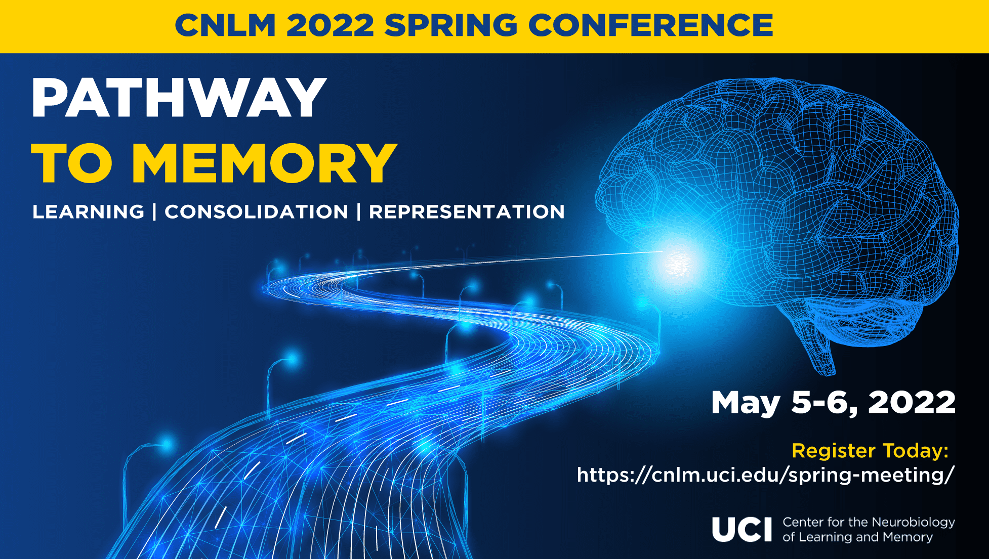 2022 CNLM Spring Conference: Pathway to Memory - image of highway meeting human brain