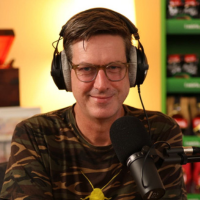 A recent headshot of Greg Gage, CEO of Backyard Brains, about to do a podcast.