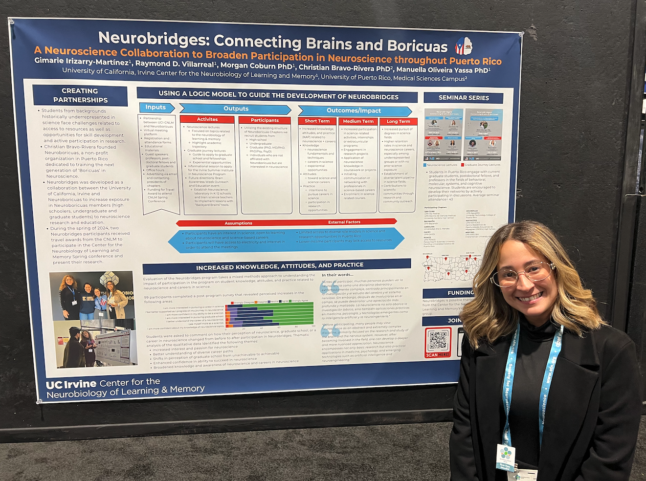 Gimarie Irizarry Martinez, Ph.D. student at UC Irvine, presented her 2024 project, “A Neuroscience Collaboration to Broaden Participation in Neuroscience throughout Puerto Rico,” as a Society for Neuroscience (SfN) poster presentation at a Dana Foundation event. The project highlights efforts to expand neuroscience education, research, and opportunities across Puerto Rico.