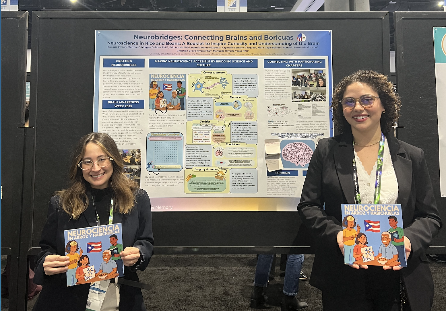 Gimarie Irizarry Martinez, a Ph.D. student at UC Irvine, and Pamela Perez Vazquez, a Ph.D. student at the University of Puerto Rico Medical Sciences Campus, presented “Neuroscience in Rice and Beans: A Booklet to Inspire Curiosity and Understanding of the Brain” as an SfN poster at a Dana Foundation event.